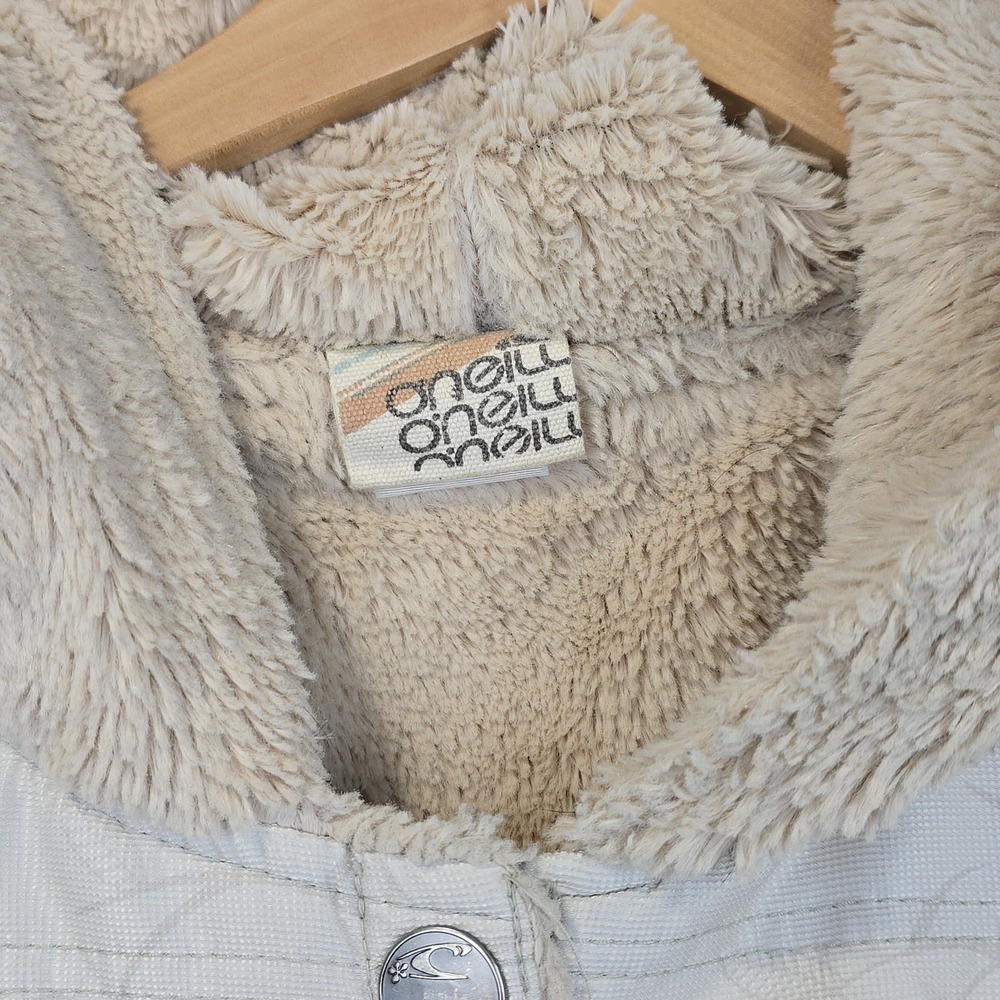 O'Neill Womens XL Sherpa Lined Jacket Ivory Hooded Zip Off Sleeves Floral‎ - Picture 4 of 13
